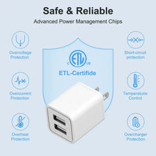 Load image into Gallery viewer, USB Wall Charger-5-Pack Dual Port USB Plug Cube-USB Cube Power Adapter for iPhone14/13/12/11/Pro/ProMax/Xs/XR/X/8,Samsung Galaxy S23 S22 S21,LG,Moto,Android Phones Power Block Fast Charging Box Brick