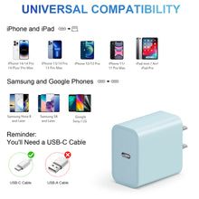 Load image into Gallery viewer, iPhone 14 13 12 11 Super Fast Charger-20W PD Type C Power Wall Charger with 6FT Charging Cable Compatible with iPhone 14/14 Pro Max/13/13 Mini/13 Pro/13 Pro Max/12/12 Pro/iPad Air-Blue
