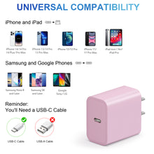 Load image into Gallery viewer, iPhone 14 13 12 Charger Super Fast Charger with 6FT Fast Charging Cable-Apple MFi Certified-2-Pack 20W PD USB C Compatible with iPhone14/14 Pro Max/13/13Pro/12/12 Pro/11/11Pro/XS,iPad-Pink