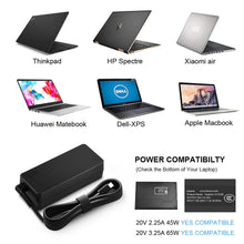 Load image into Gallery viewer, USB C Laptop Charger 65W 45W for Lenovo Chromebook 100e 300e 500e C330 S330-ThinkPad T480 T480s T580 T580s E480 E580 Yoga A485 T490S T590 C930 C940 13 IdeaPad 730s AC Adapter Power Supply