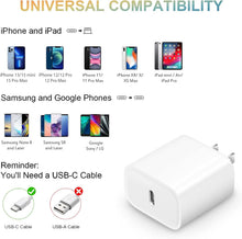 Load image into Gallery viewer, USB C Wall Charger Block【Apple MFi Certified】 2Pack 20W PD Power Adapter for iPhone 14/14 Pro/14 Pro Max/14 Plus/13 12 11 Pro Max/Mini/Xs Max/XR/X, iPad, Samsung/Google Phone
