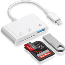 Load image into Gallery viewer, [Apple MFi Certified] SD Card Reader for iPhone, Lightning to SD Card Reader, 3-in-1 SD Card Reader for SD Card/Micro SD Digital Camera Adapter Compatible with iPhone, Plug &amp; Play SD Card Reader
