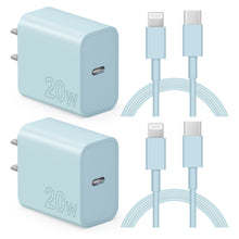 Load image into Gallery viewer, iPhone 14 13 12 Charger Super Fast Charger with 6FT Fast Charging Cable-Apple MFi Certified-2-Pack 20W PD USB C Compatible with iPhone14/14 Pro Max/13/13Pro/12/12 Pro/11/11Pro/XS,iPad-Blue
