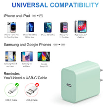 Load image into Gallery viewer, iPhone 14 13 12 11 Super Fast Charger-20W PD Type C Power Wall Charger with 6FT Charging Cable Compatible with iPhone 14/14 Pro Max/13/13 Mini/13 Pro/13 Pro Max/12/12 Pro/iPad Air-Green
