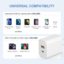 Load image into Gallery viewer, 3 Pack USB C Wall Charger-20W Dual Port QC+PD 3.0 Power Adapter-Double Fast Charger Block for iPhone 14/14 Pro/14 Pro Max/14 Plus/13/12/11, XS/XR/X, iPad Pro, Google Pixel, Samsung Galaxy and More
