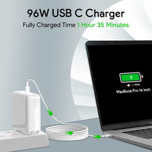 Load image into Gallery viewer, Mac Book Charger-96W USB C Fast Charger Power Adapter-Compatible with New Mac Book Air 13 Inch MacBook Pro 16 15 14 13 Inch 2021 2020 2019 2018-6.6ft USB C to C Charge Cable
