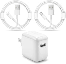 Load image into Gallery viewer, iPad Charger iPhone Fast Charger [Apple MFi Certified] 12W USB Wall Charger Foldable Portable Travel Plug with 2 Pack Lightning Cable Compatible with iPhone,iPad,Airpod
