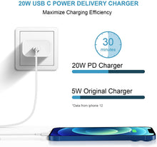 Load image into Gallery viewer, iPhone 11 12 13 14  Fast Charger【Apple MFi Certified】 20W PD Type C Power Wall Charger with 6FT USB C to Lightning Cable Compatible iPhone 12/12 Mini/12Pro/12 Pro Max/11/11 Pro Max/Xs Max/XR/X, iPad AirPod
