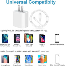 Load image into Gallery viewer, iPhone 11 12 13 14  Fast Charger【Apple MFi Certified】 20W PD Type C Power Wall Charger with 6FT USB C to Lightning Cable Compatible iPhone 12/12 Mini/12Pro/12 Pro Max/11/11 Pro Max/Xs Max/XR/X, iPad AirPod
